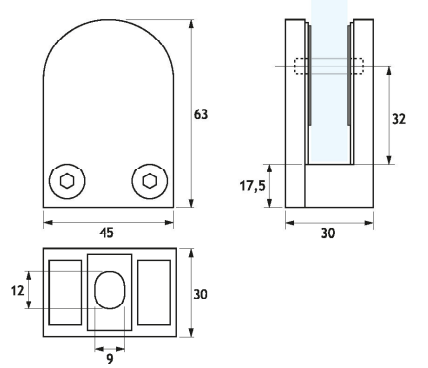 GH A1200-S Morsetto Semitondo Con Perno Di Sicurezza Rimovib. B.45 H.63mm