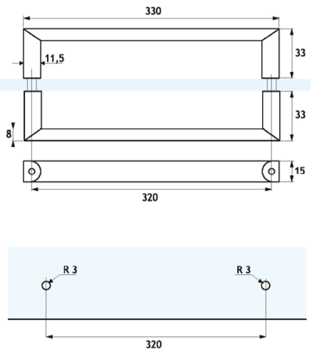 Dh08 Cevni Ročaj 15x8mm 330mm Medluknjama 320mm Krom