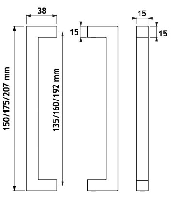 GH DH27-135 Coppia Di Maniglie A Sezione Quadrata S.15X15 Int.135 L.150mm