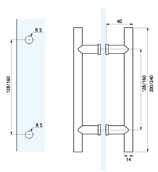 Ročaj Dhs3Sb H240mm Notranja 160mm Inox Mat