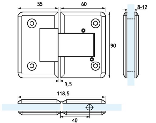 Avtomatski Pant Steklo/Steklo Z Možnostjo Štelanja Inox Mat 180° GH09