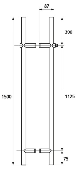 GH MLH02 Coppia Maniglioni A Barra Sez. Tonda Con Serratura D.35 Int.1125 L.1500mm