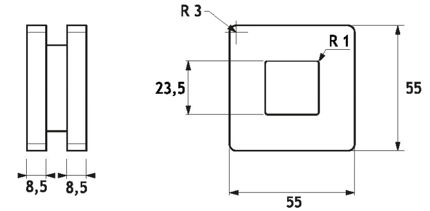 GH SRH02 Maniglia Quadrata Aperta Per Porte Scorrevoli S.55X55mm