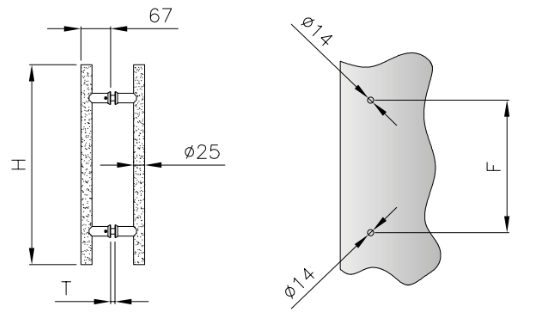 Leseni Ročaj H450 Medluknjama 300mm Hrast/Hrast