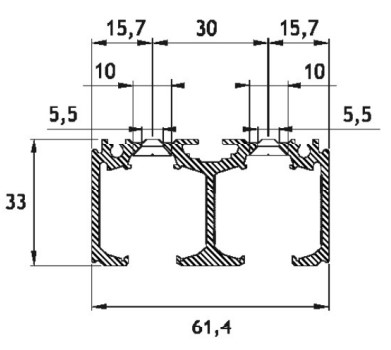 Dvojno Vodilo PRB02 Za Drsna Vrata Aluminij