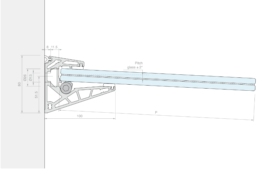 Canopy kit for glass 88.2 O 88.4, length 3000Mm