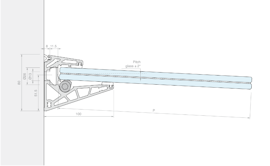 Kit La Pensilina Per Vetro 88.2 O 88.4, Lunghezza 3000Mm