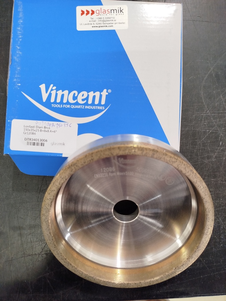 Dijamantska čašasta brusna ploča 150x35x25 B=8x8 A=6° Gr120B6 ex-D0910EA150356
