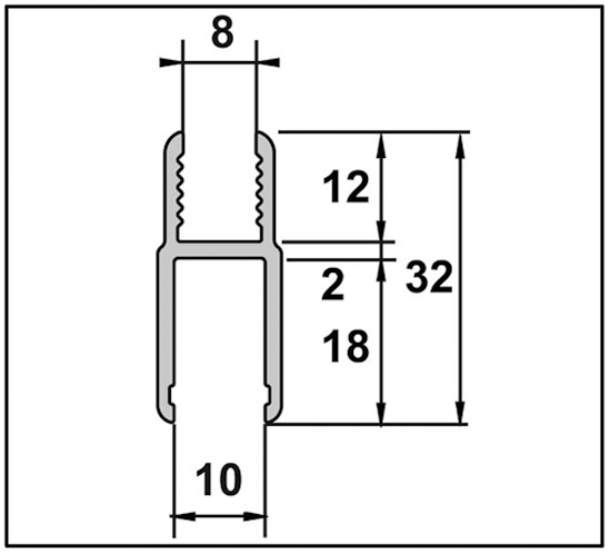 Intermediate connecting profile for 8mm glass lifting tubular hinge Aqua Light