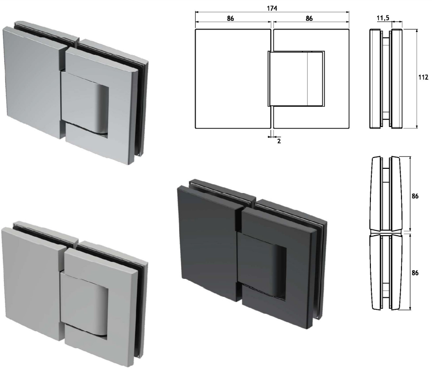 Paar hydraulische Scharniere Glas-Glas GH13