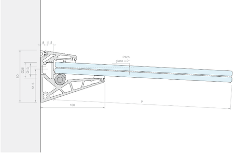 Canopy kit for glass 88.2 O 88.4, length 3000Mm