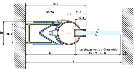 GH SHP01 profile hinge with lift on opening, L220cm
